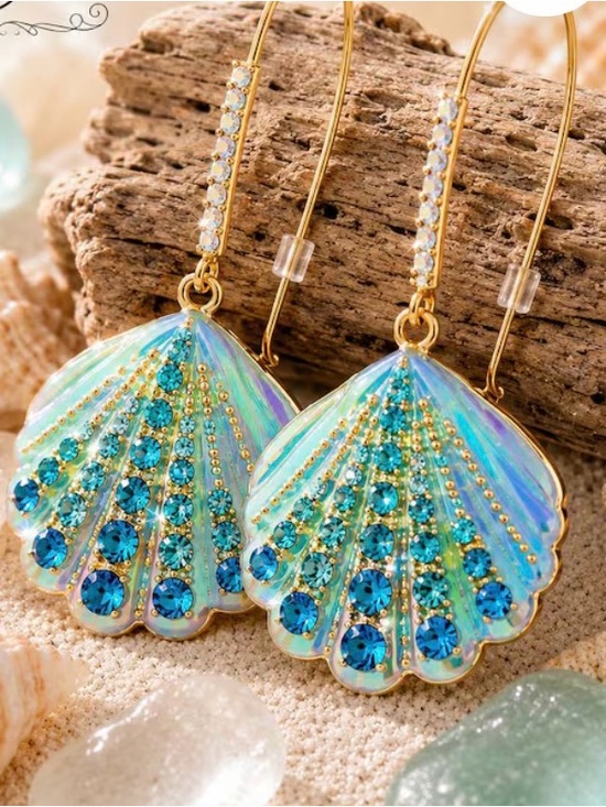 Betsey Johnson Jewelry - New Betsey Johnson Iridescent Shell Drop Earrings with Aqua Crystals